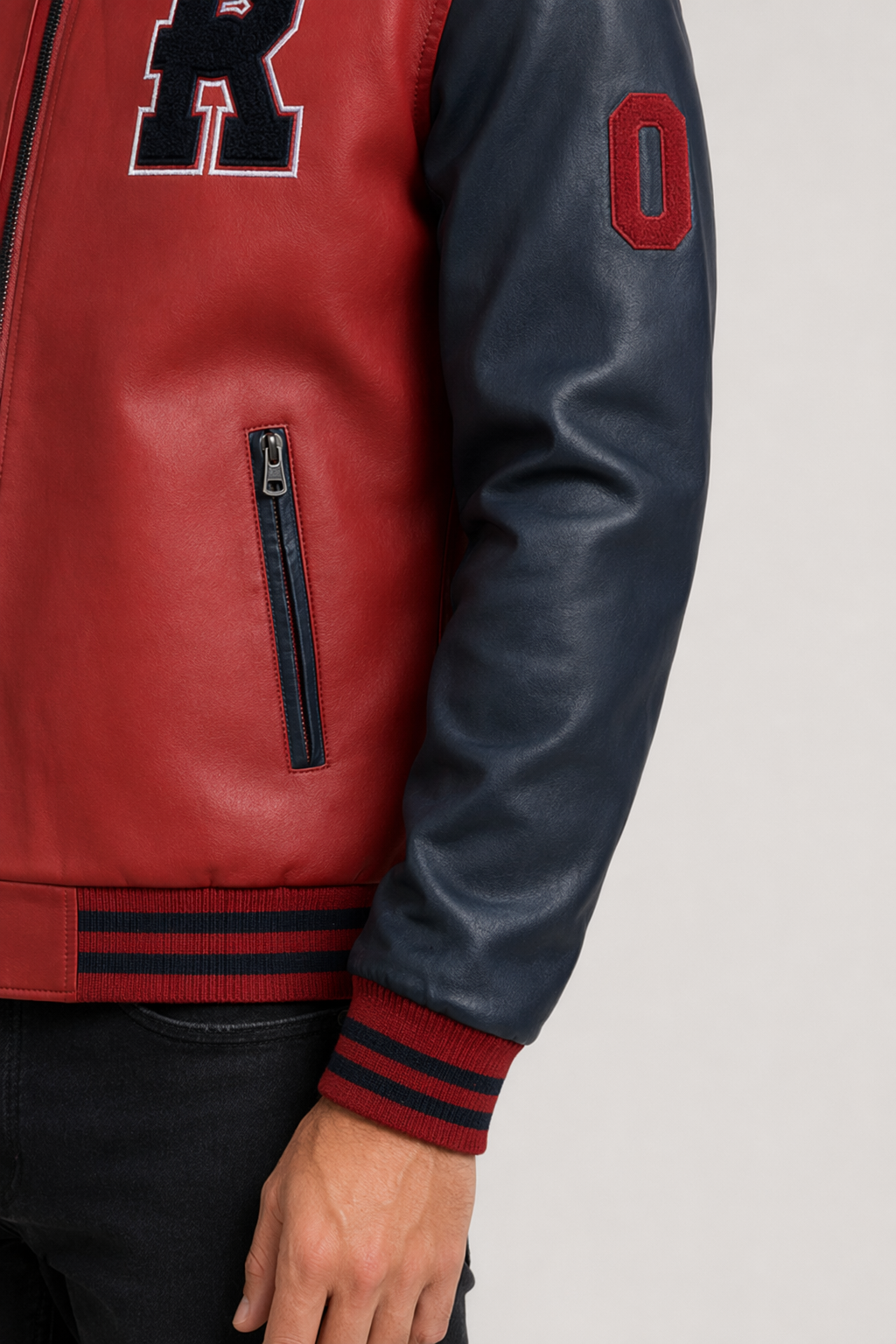 Men's Synthetic Leather Baseball Jacket Red