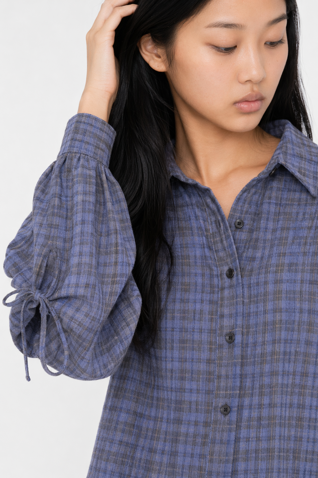 Plaid Bell Sleeve Women's Top Blue