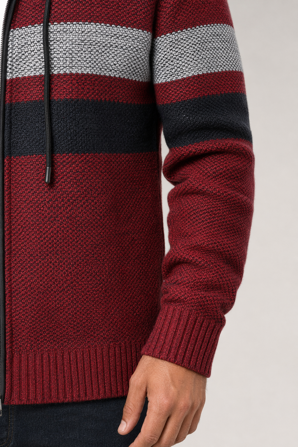 Hooded Men's Striped Knitted Sweater Red