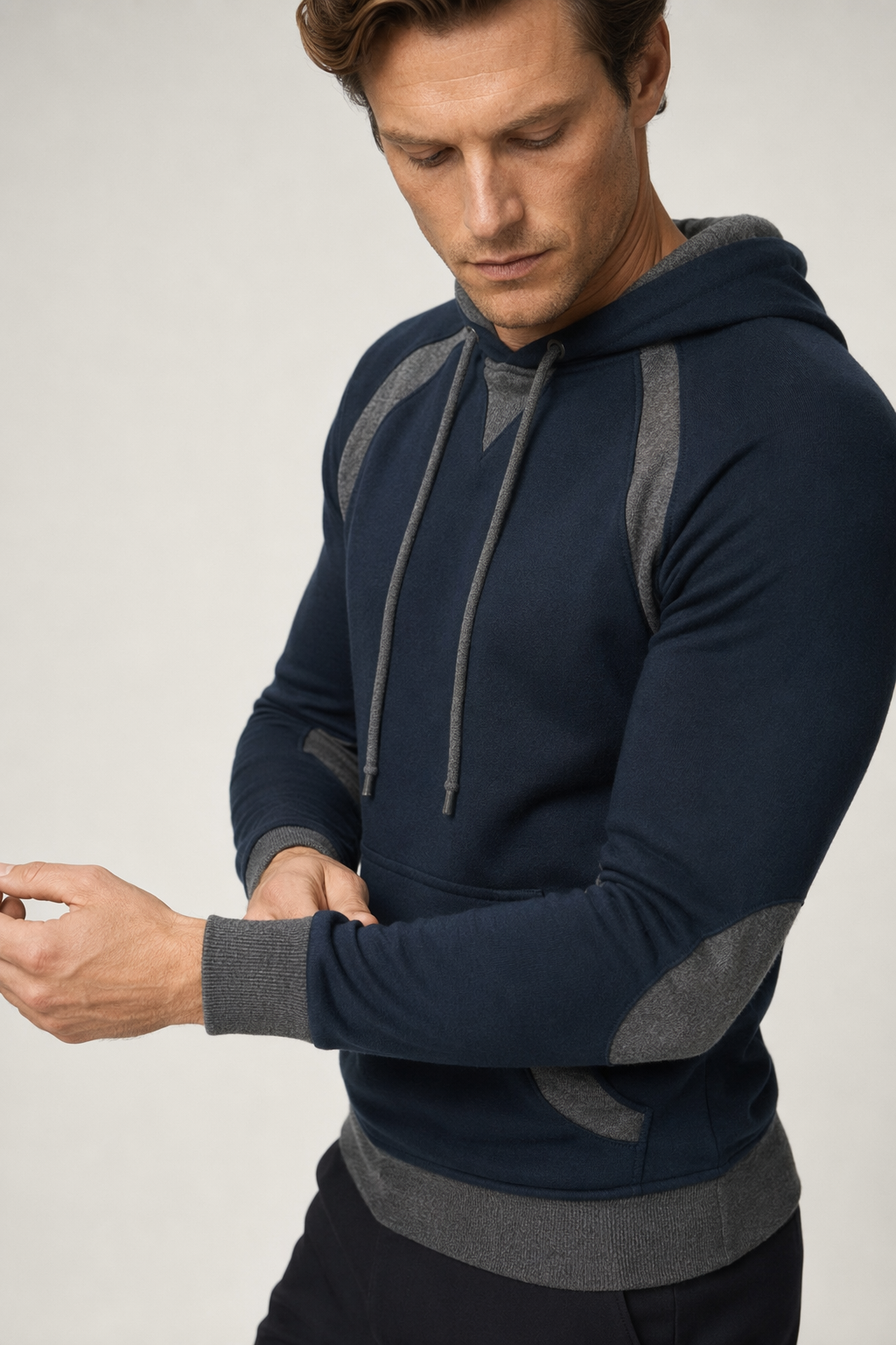 Two-Toned Men's Hoodie featuring Pockets Navy