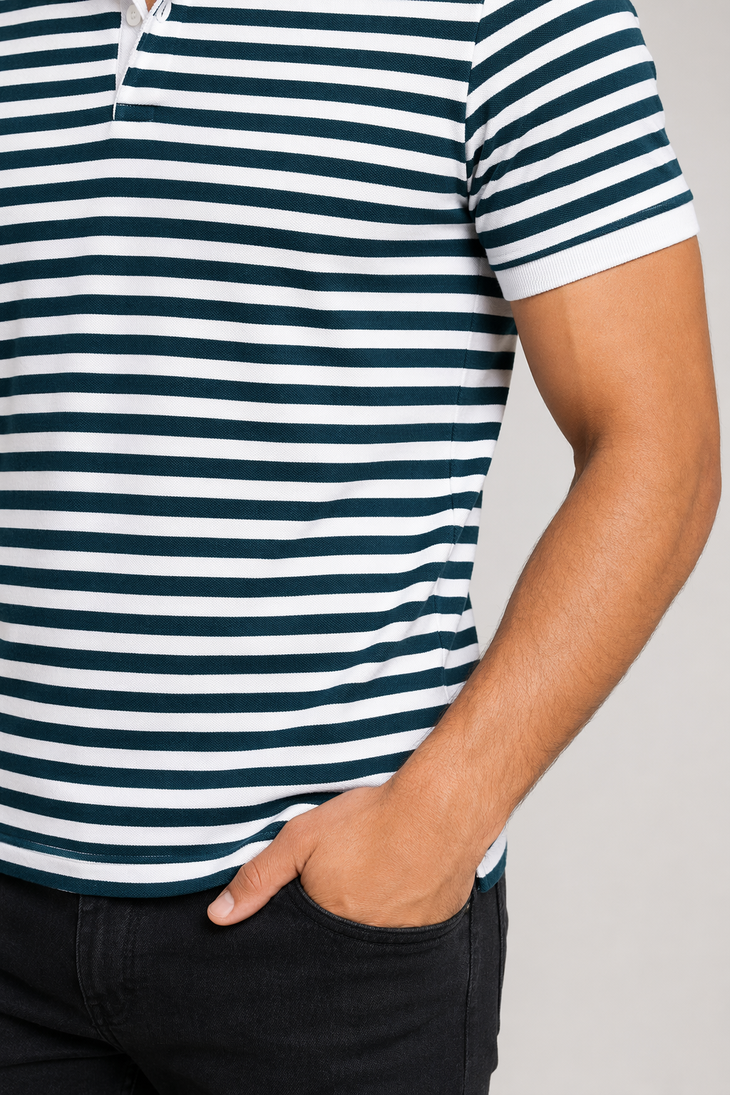 Slim Fit Polo Shirt for Men with Short Sleeves in Stripes Green