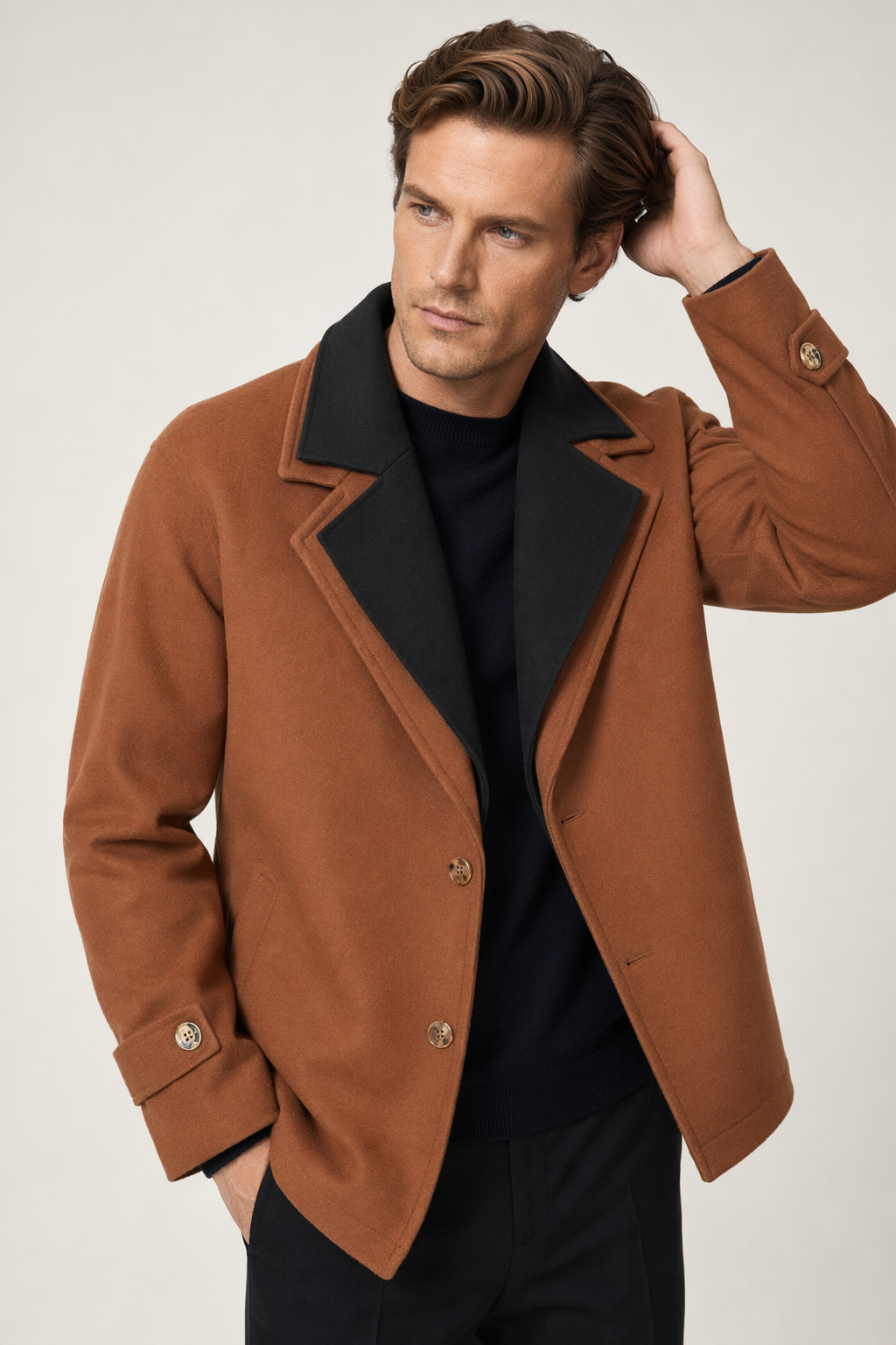 Two-Toned Jacket with Layered Appearance for Men Caramel