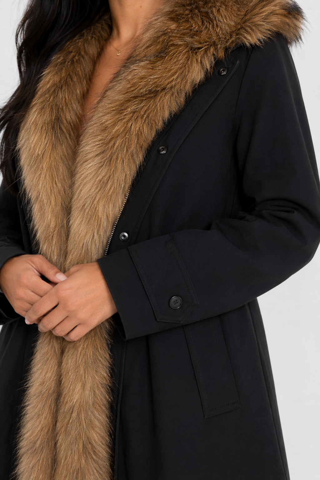 Mid Length Women's Coat with Detachable Faux Fur Inner Lining Default