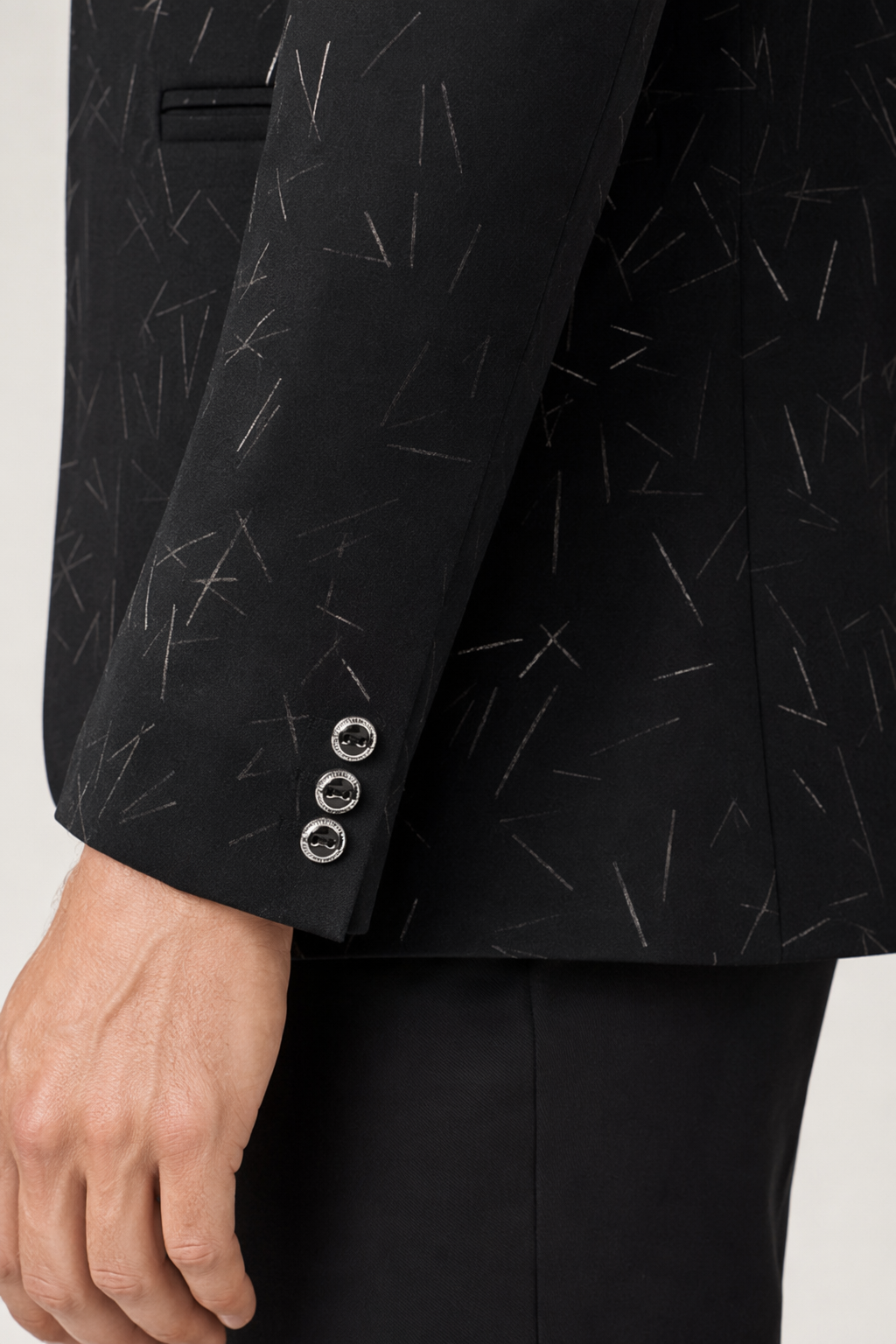 Slim Fit Circular Collar Patterned Men's Blazer Black