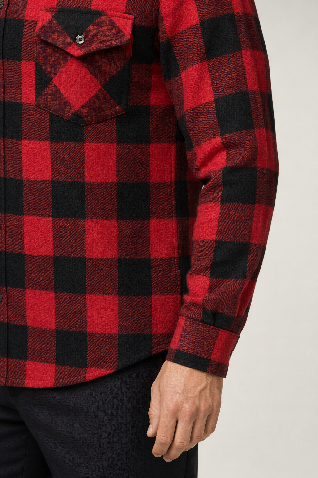 Long Sleeve Checkered Shirt with Dual Pockets for Men Red