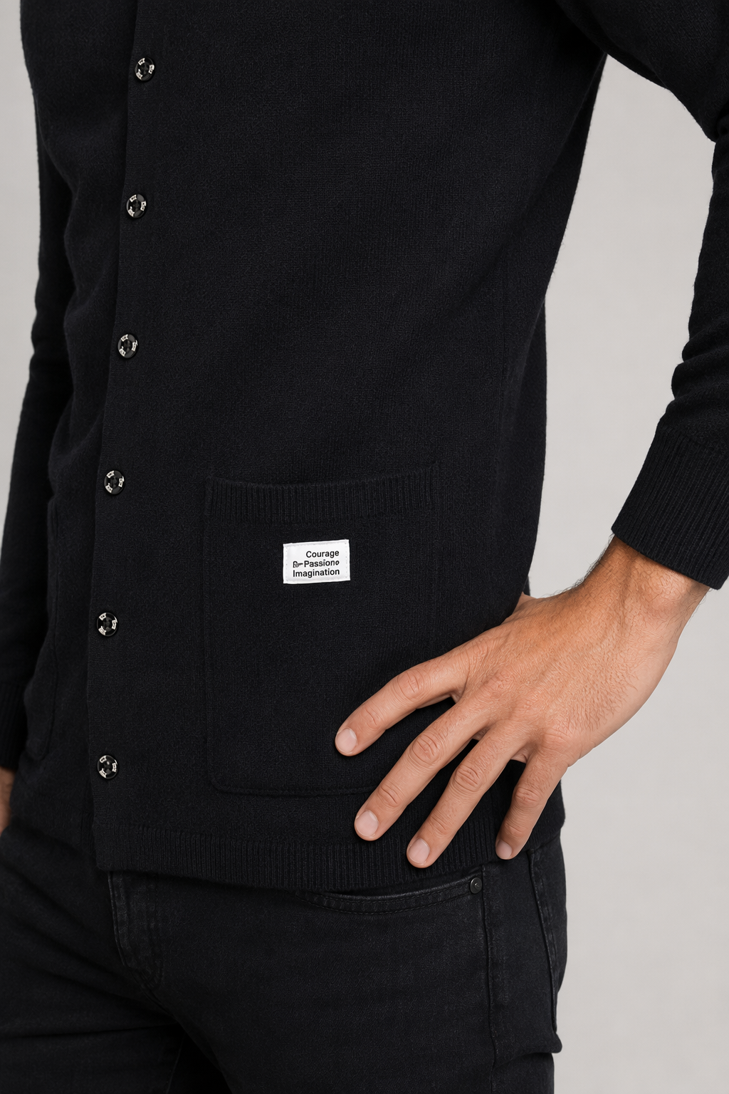 Cardigan for Men with Snap Buttons and Pockets Black