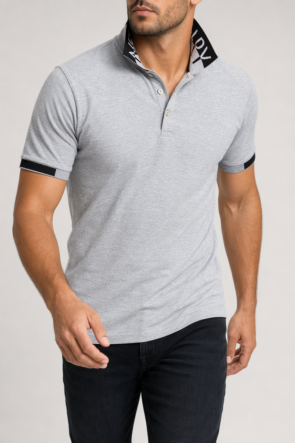 Two-Toned Men's Short Sleeve Polo Shirt Gray