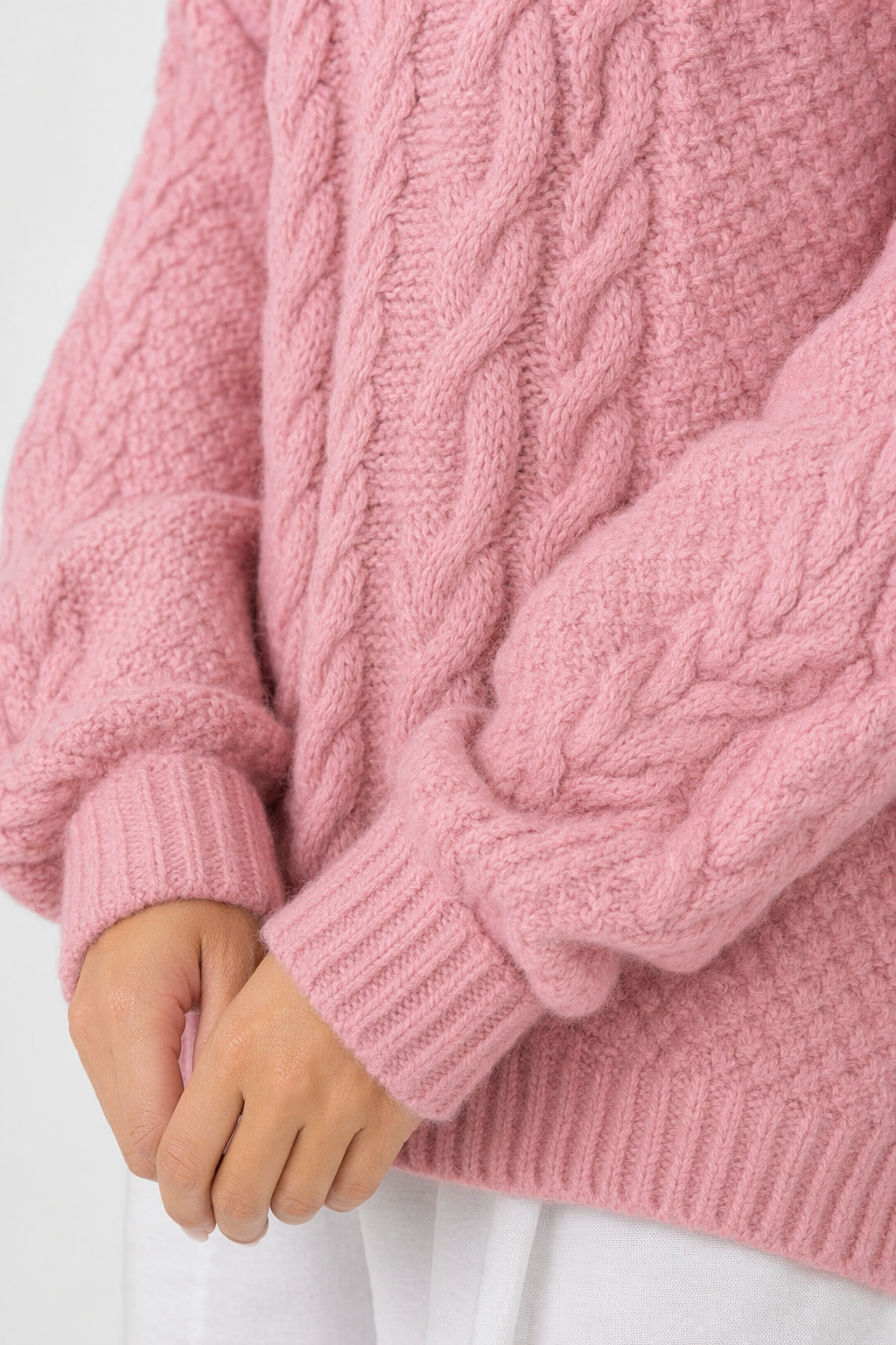 Half-Zip Cable Knit Sweater for Women Pink