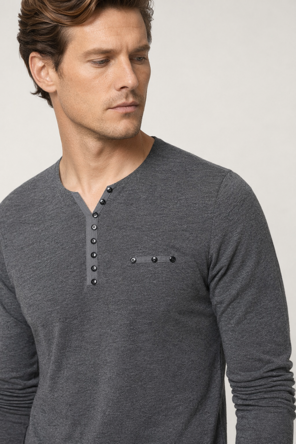 Buttons-Adorned Casual Men's Top Gray