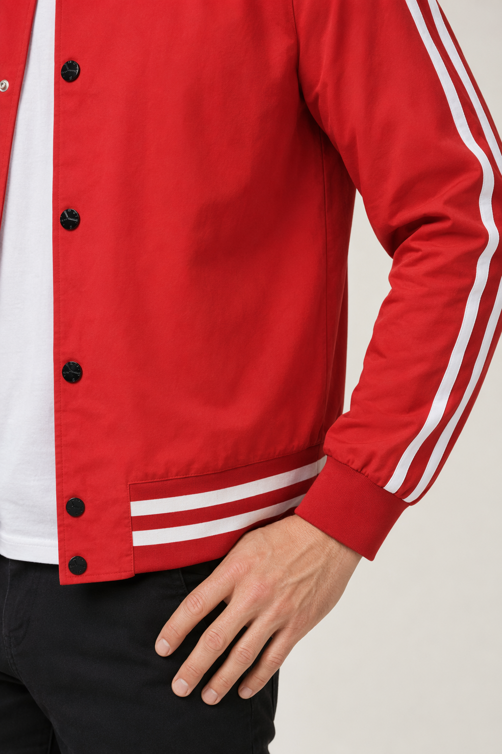 Baseball Jacket for Men with Stripes Red