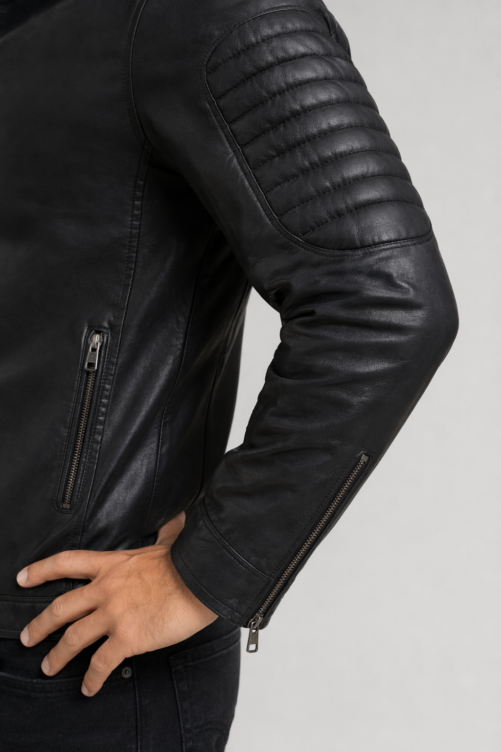 Slim-Fit Faux Leather Motorcycle Jacket for Men Default