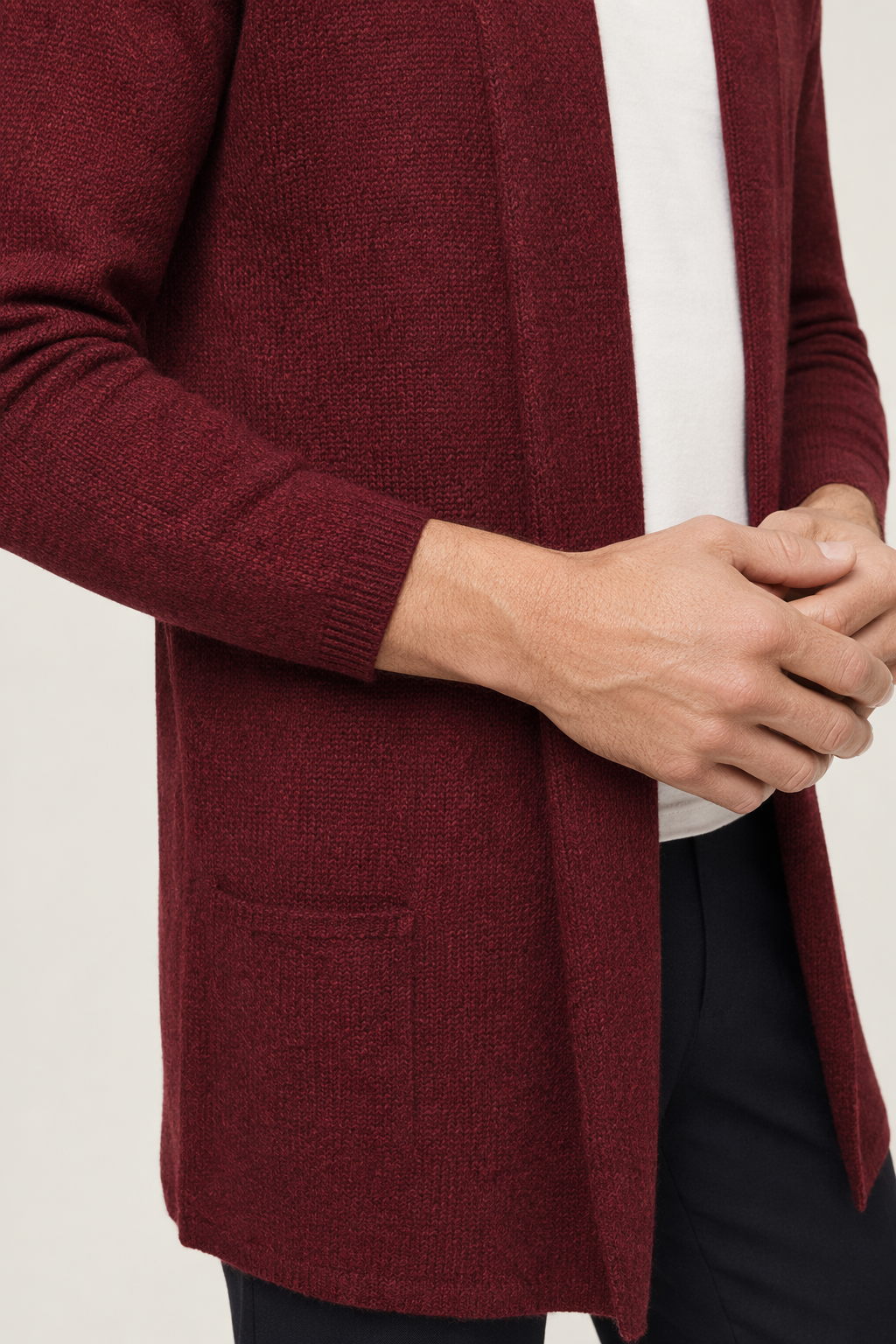 Red Shawl Collar Cardigan for Men with a Mid Length Fit Default