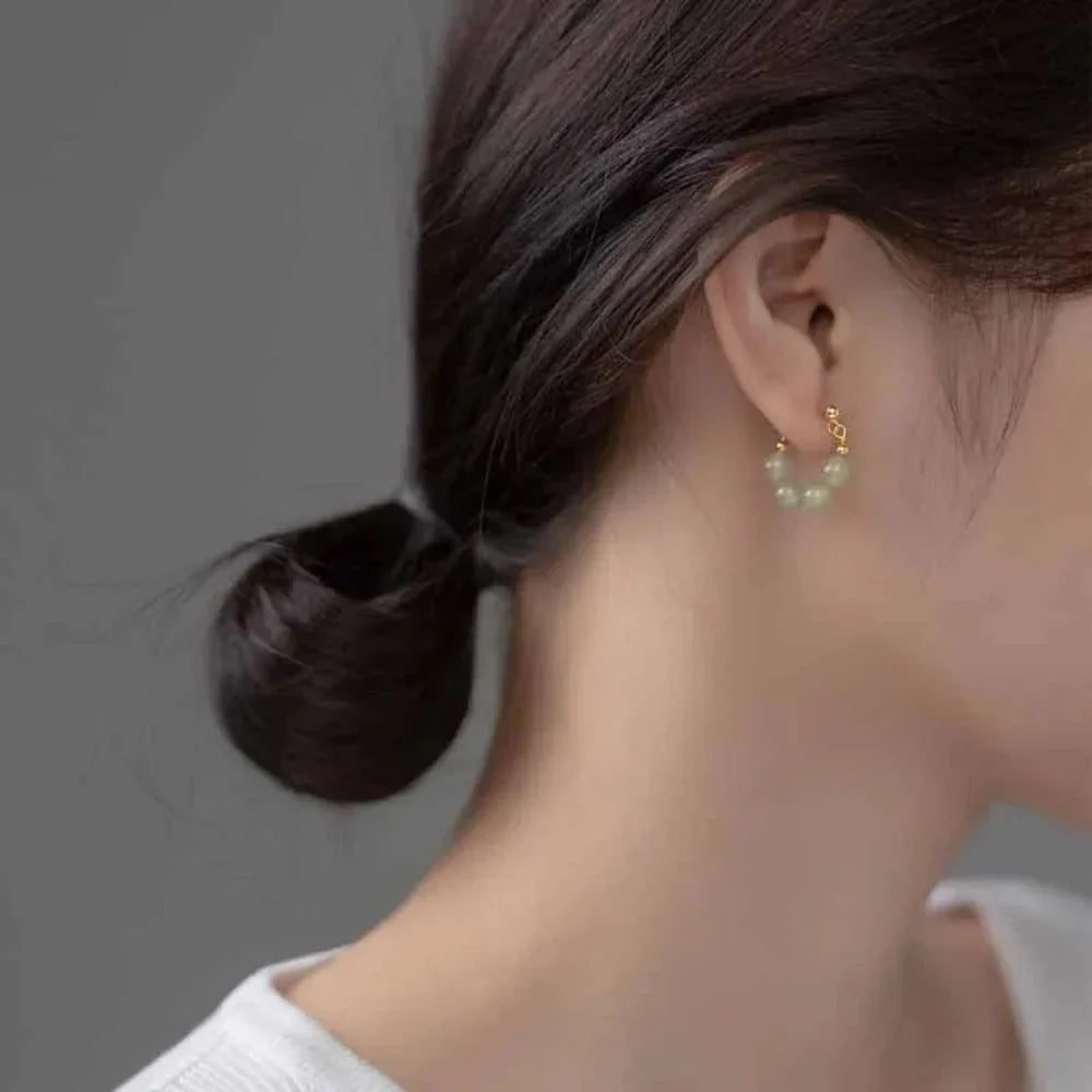 Hoop Earrings with Jade Beads