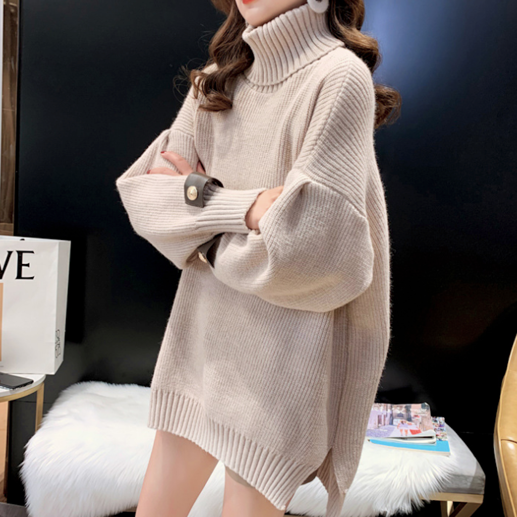 Black Turtleneck Sweater for Women with Unique Embellishments