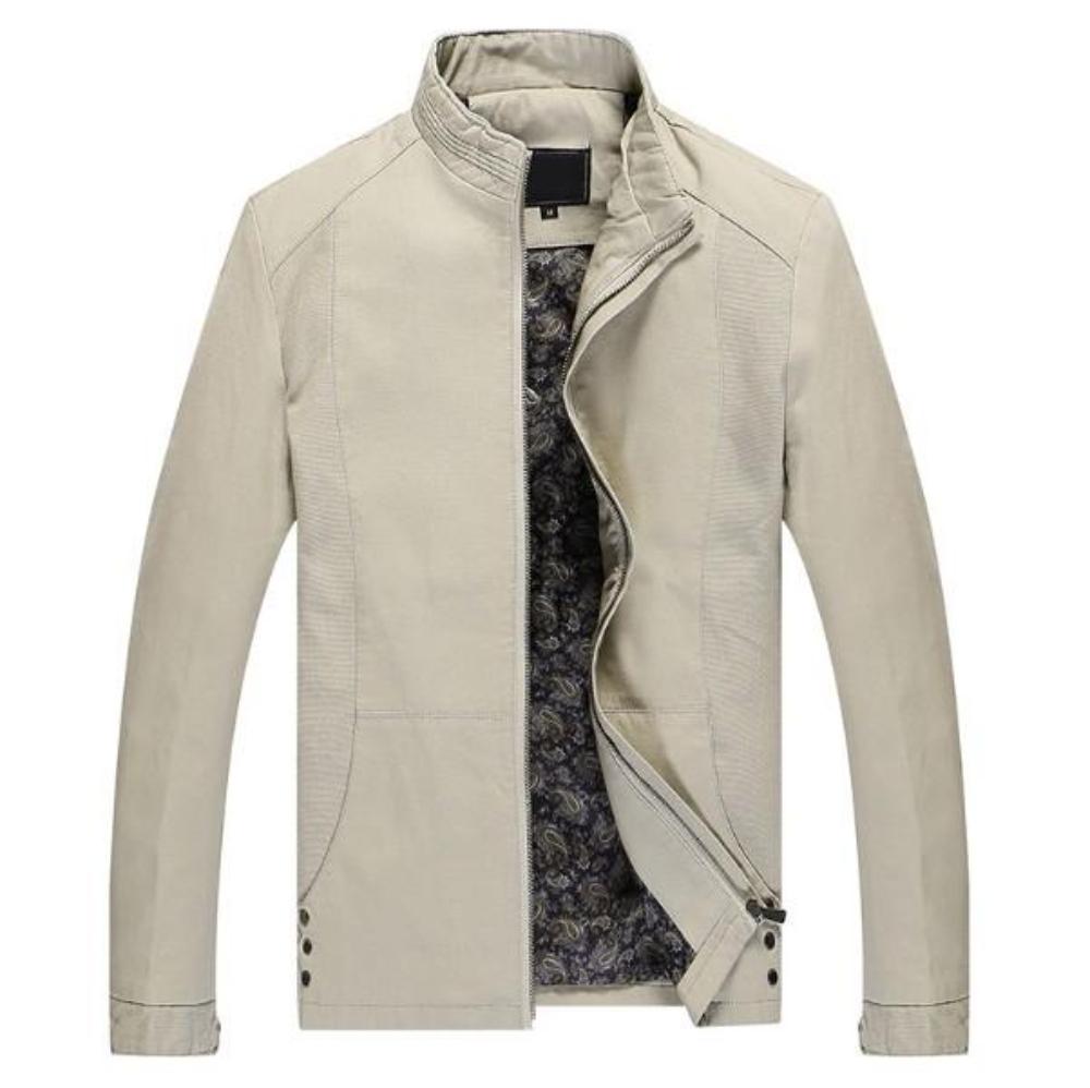 Beige Zippered Jacket for Men with Slim Fit