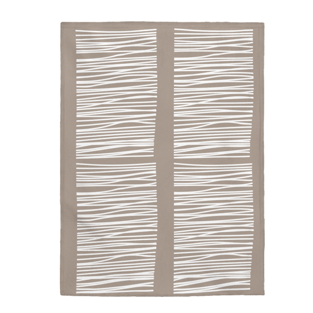 Beige Plush Blanket Throw with Geometric Designs