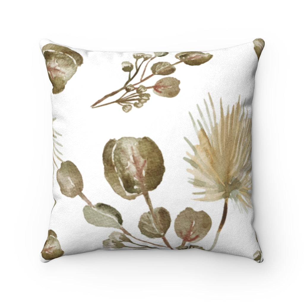 Double-Sided Faux Suede Square Cushion with Floral Motif