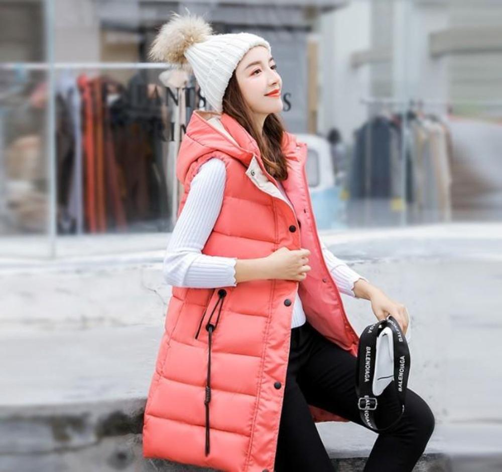 High Neck Hooded Winter Puffer Vest for Women