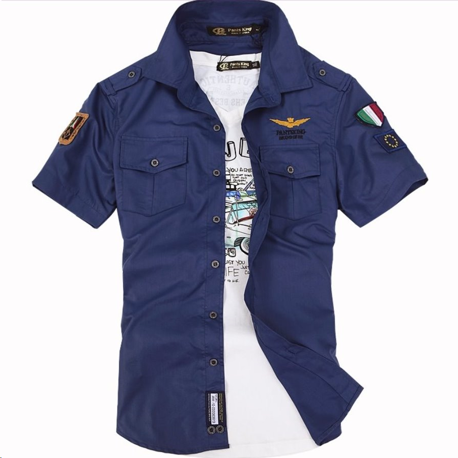 Short Sleeve Military-Style Shirt for Men