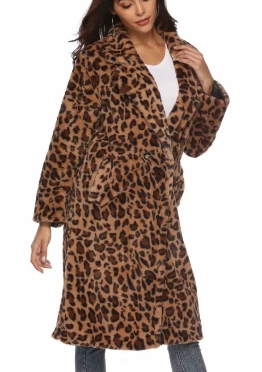 Leopard Print Mid-Length Women's Coat