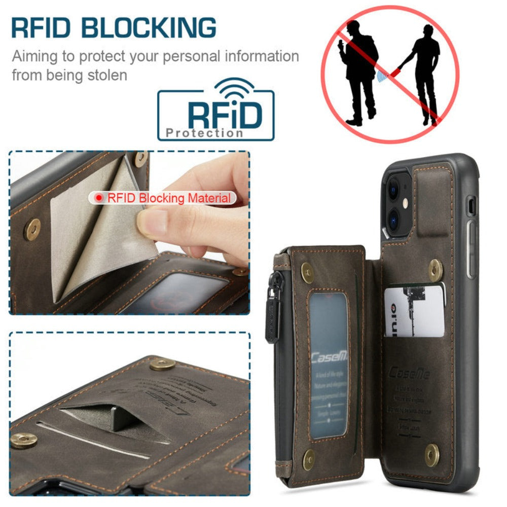 Slim Back Case with Zipper for iPhone 11 to 15 Series