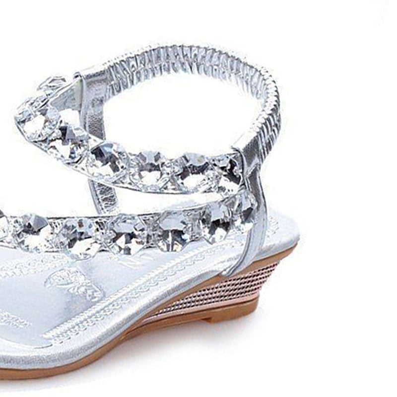 Khaki Slip-on Sandals with Rhinestones for Women