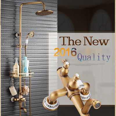 Antique Brass Bronze Shower Set with Single Handle and Wall Storage Bracket