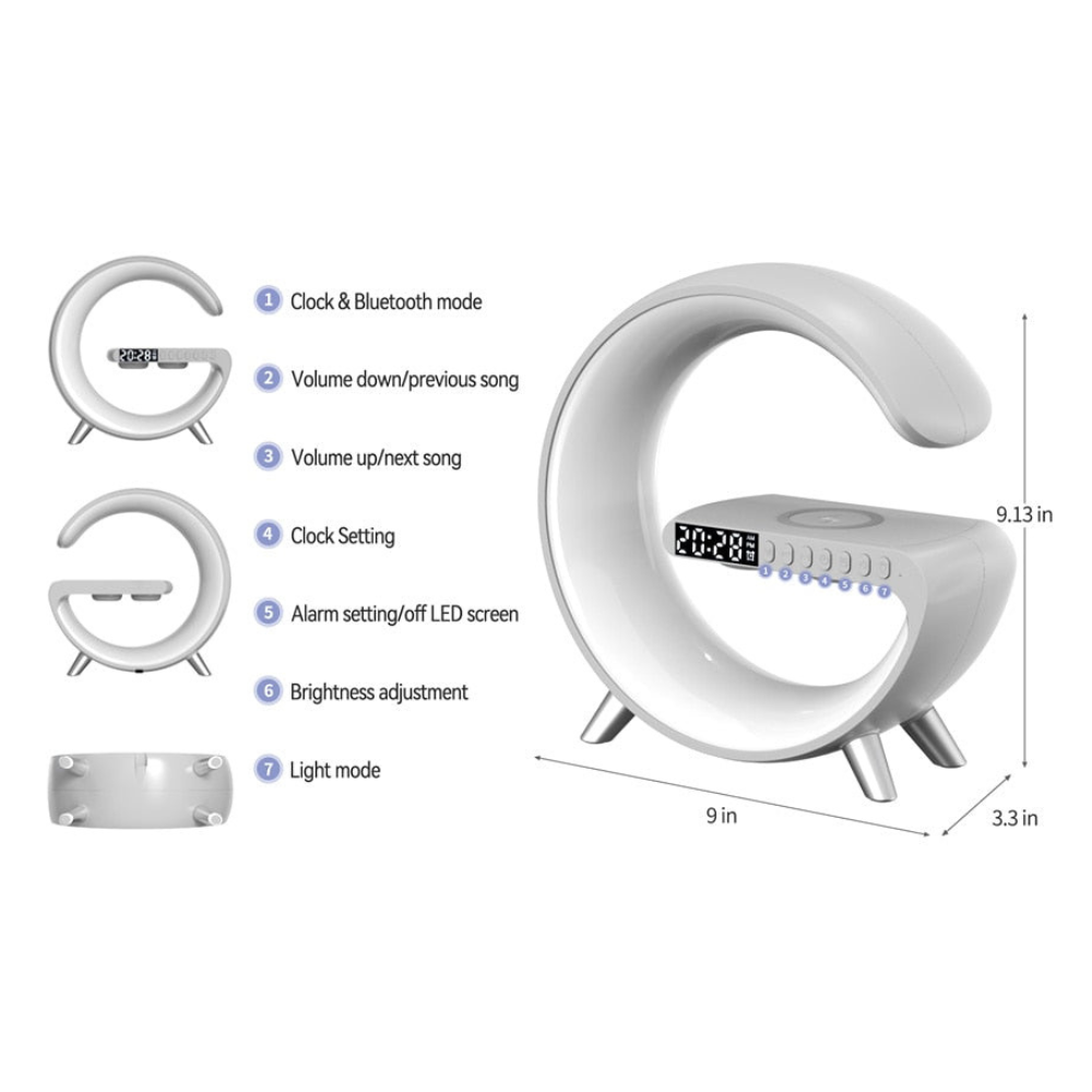 Bluetooth Speaker Alarm Clock with Wireless Charging and RGB Lights