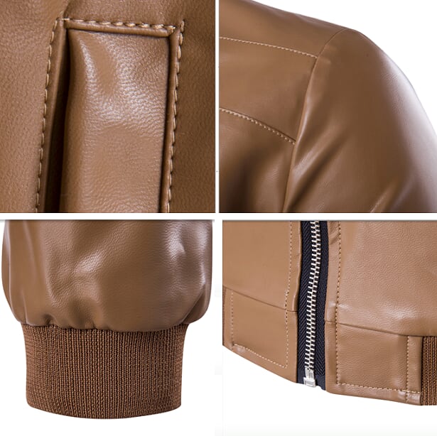 Faux Leather Zip-Up Men's Jacket