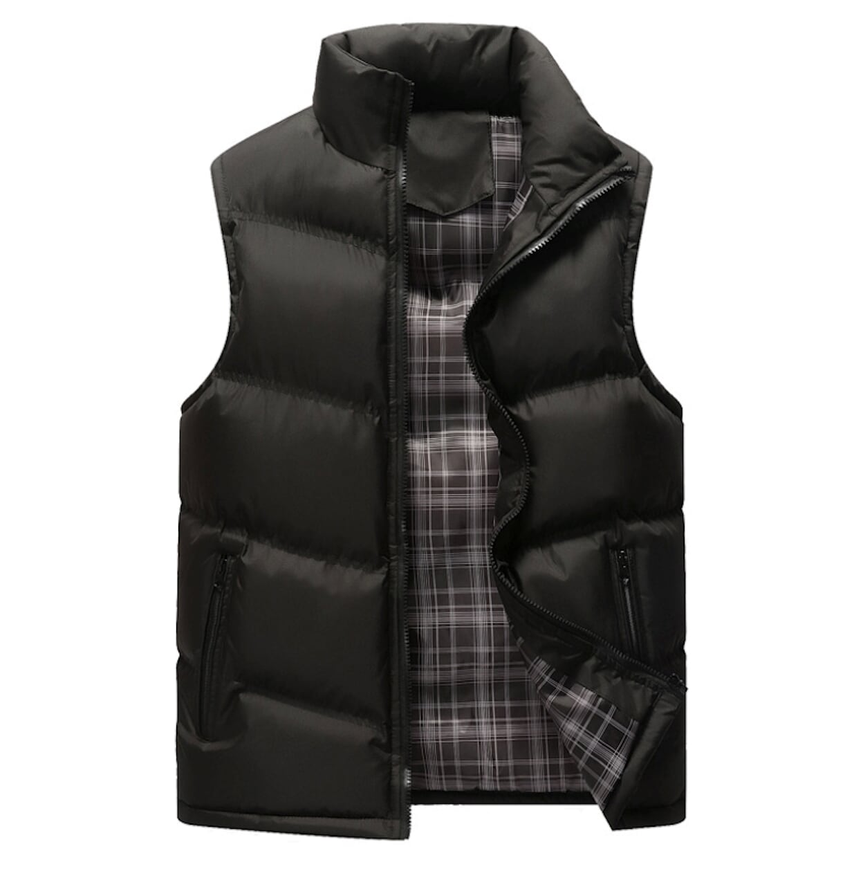 Army Green Winter Puffer Vest with Zip-Up Design for Men