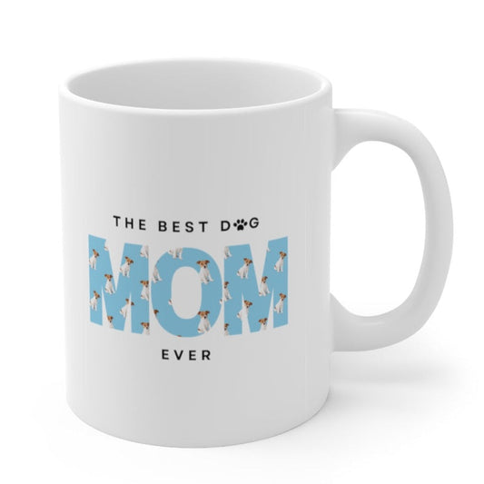 Best Ceramic Mug for the Ultimate Dog Mom - 11oz: white, light blue dog, minimal, playful style