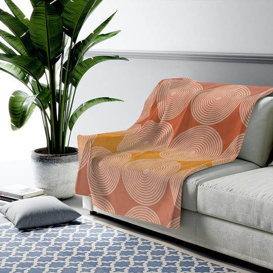 Plush Throw Blanket with Abstract Circle Design: terracotta orange, peach decorative throw blanket, modern geometric style