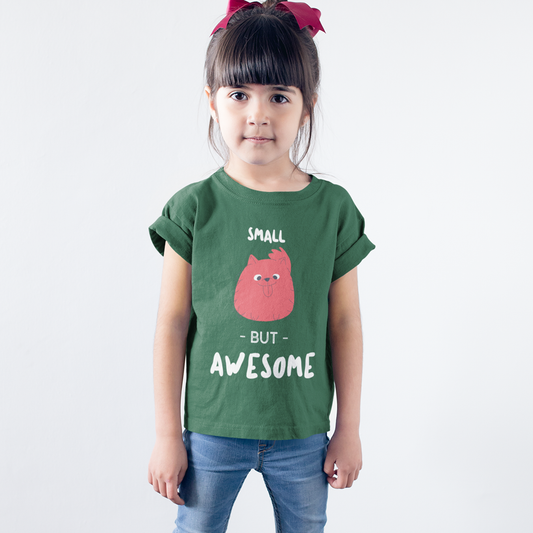Small But Awesome T-Shirt for Girls: dark green, red red cartoon creature