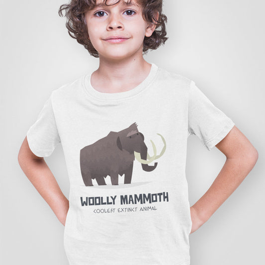 Logo Animal T-Shirt for Boys, Kid-friendly Fashion Option: white, dark gray woolly mammoth, cartoon graphic style