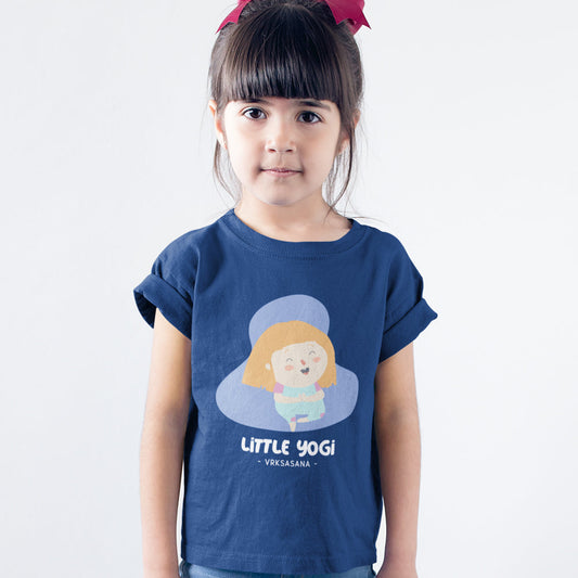 Little Yogi T-Shirt for Girls: navy blue, light blue cartoon child/yogi character