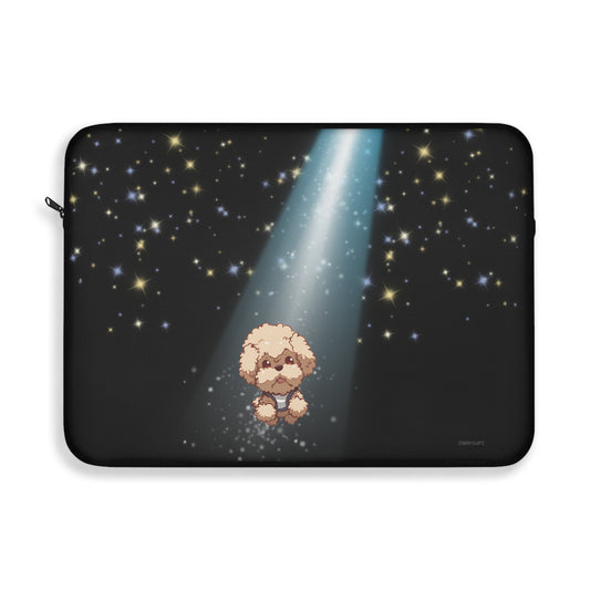 Pookie Glow Laptop Cover: black, dark gray cartoon dog, kawaii cartoon style