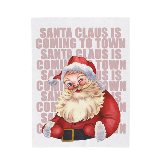 Plush Throw, Santa Claus Inspired Blanket: white, red Santa Claus, vintage cartoon Christmas style