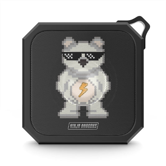 Retro Pixel Waterproof Bluetooth Speaker: Ninja Dragons Edition: black, dark gray cartoon bear character with sunglasses and
