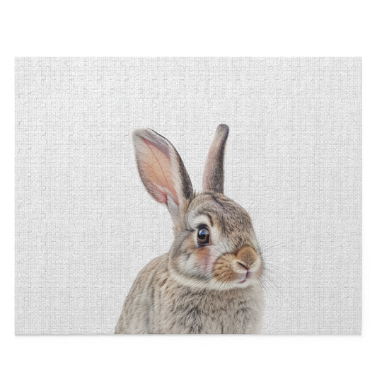 Blush Bunny Puzzle - 500 Pieces: light gray, white rabbit, realistic wildlife illustration style
