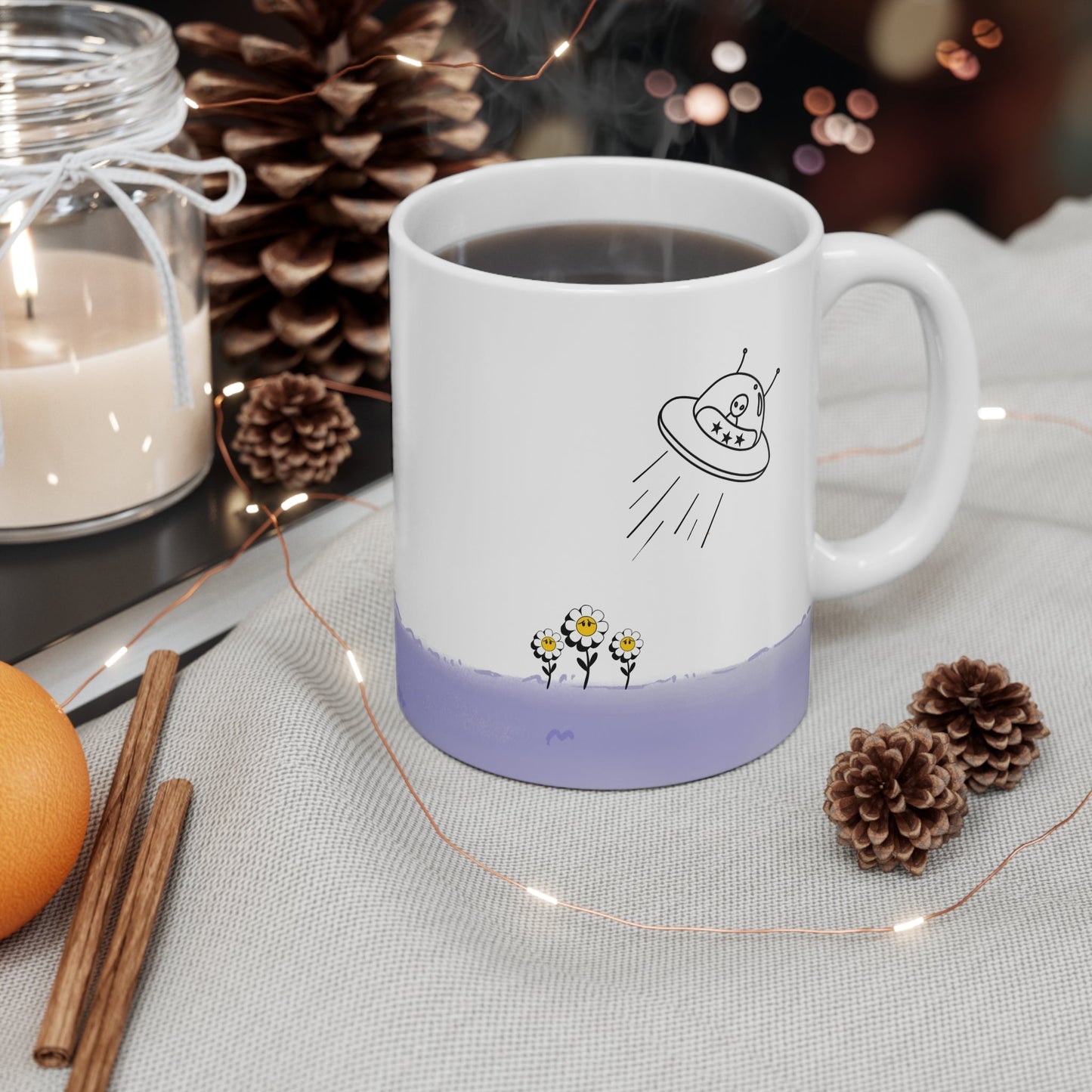 Mug Featuring Sunflowers Being Abducted by a UFO