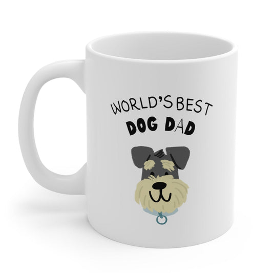 Top Novelty Mug for Proud Dog Fathers: white, black dog dad theme with cartoon dog
