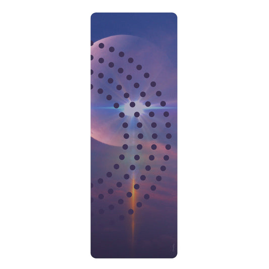 Flaming Cosmos Yoga Mat: dark blue, purple rectangular decorative panel or case, abstract futuristic style