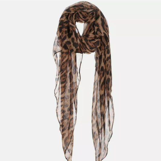 Pack of 2 Leopard Print Chiffon Scarves for Women: brown, black leopard print, animal print style