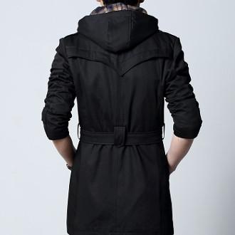 Detachable Hooded Beige Men's Trench Coat