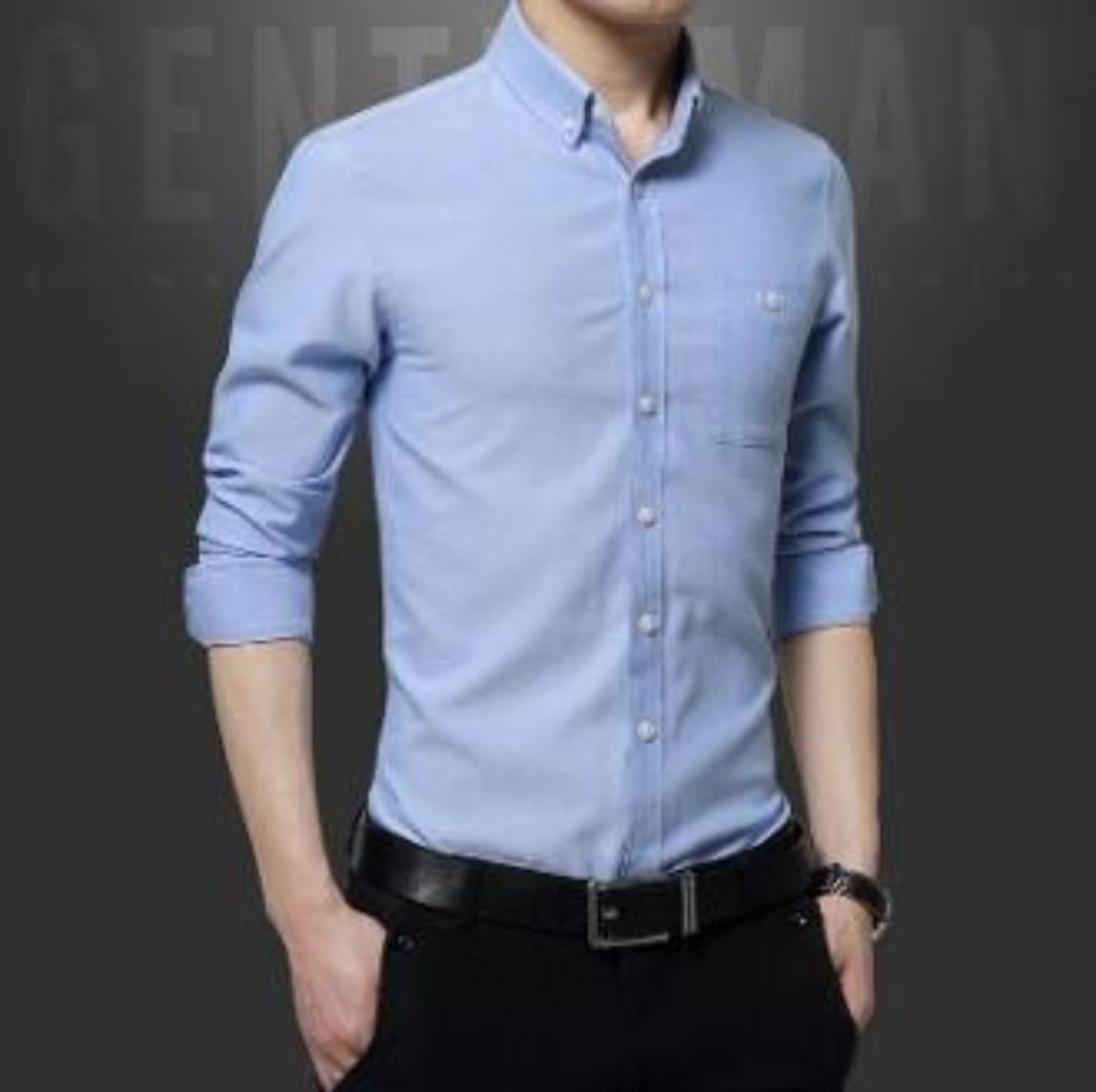 Gray Classic Button Down Men's Long Sleeve Shirt