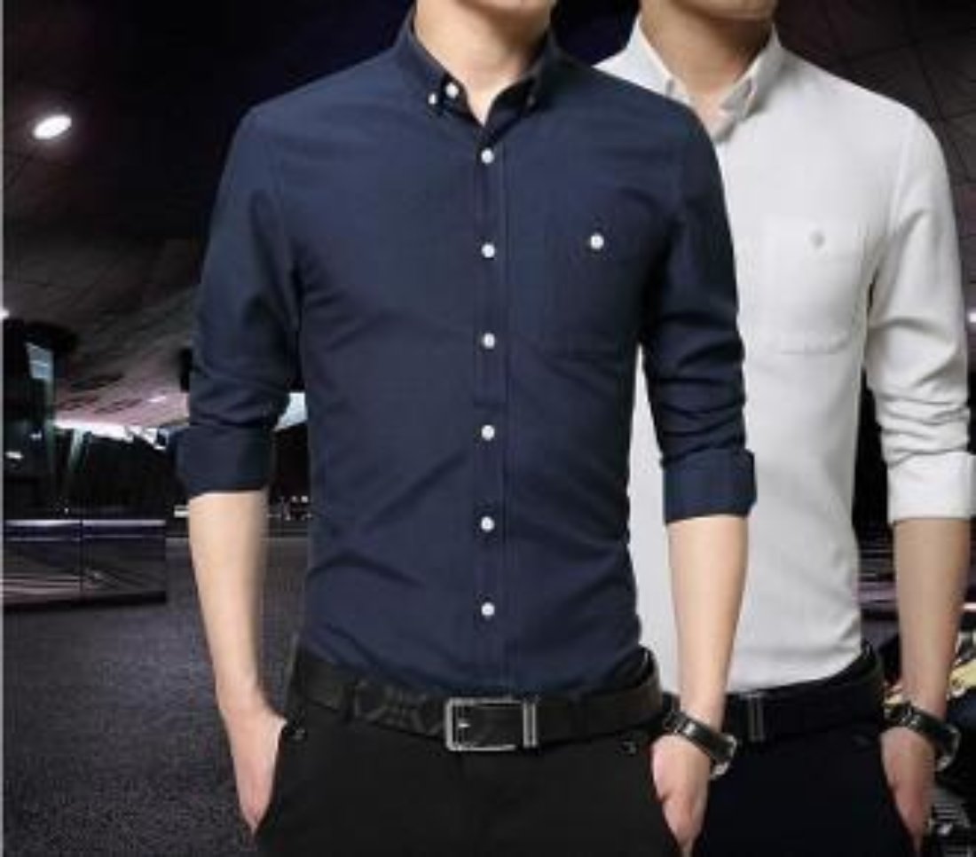 Navy Classic Button Down Men's Long Sleeve Shirt