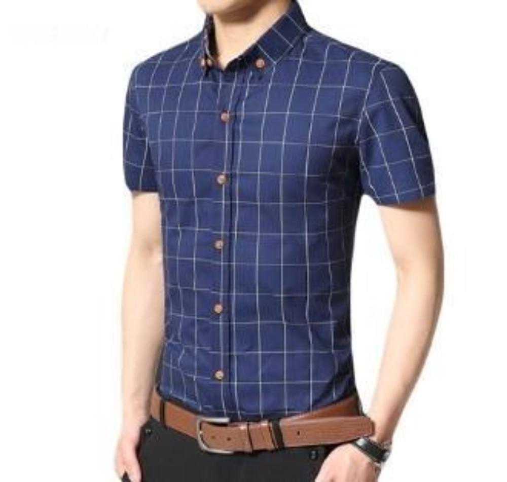 Checkered Red Mens Short Sleeve Button-Up Shirt
