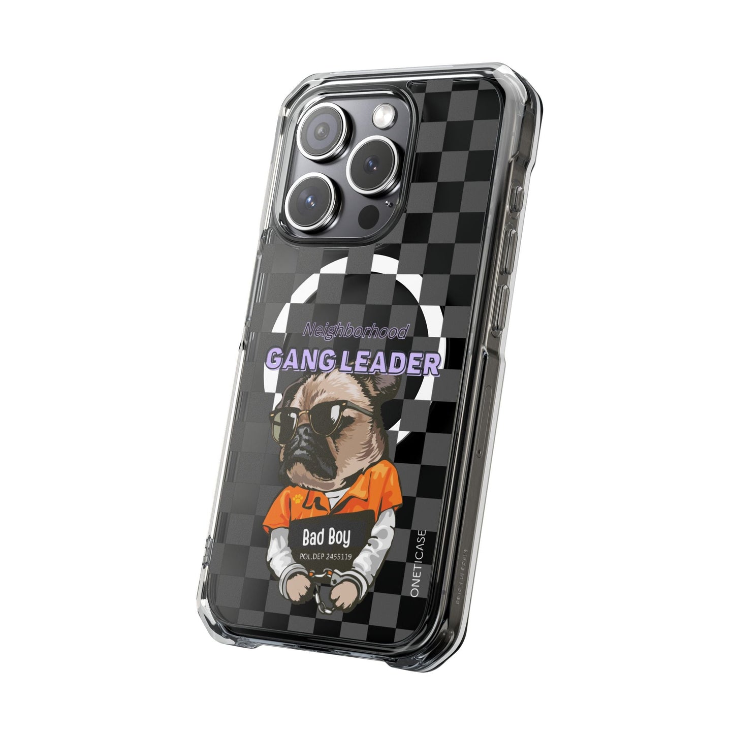 Magnetic iPhone Case with Clear Back featuring a Pug Design