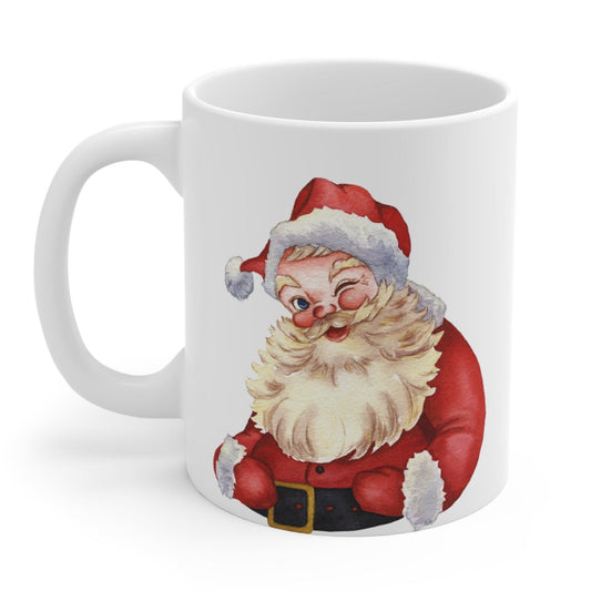 Santa Claus Ceramic Mug: A Festive Way to Enjoy Your Morning Cup of Coffee: white, red Santa Claus, cartoon vintage illustrat