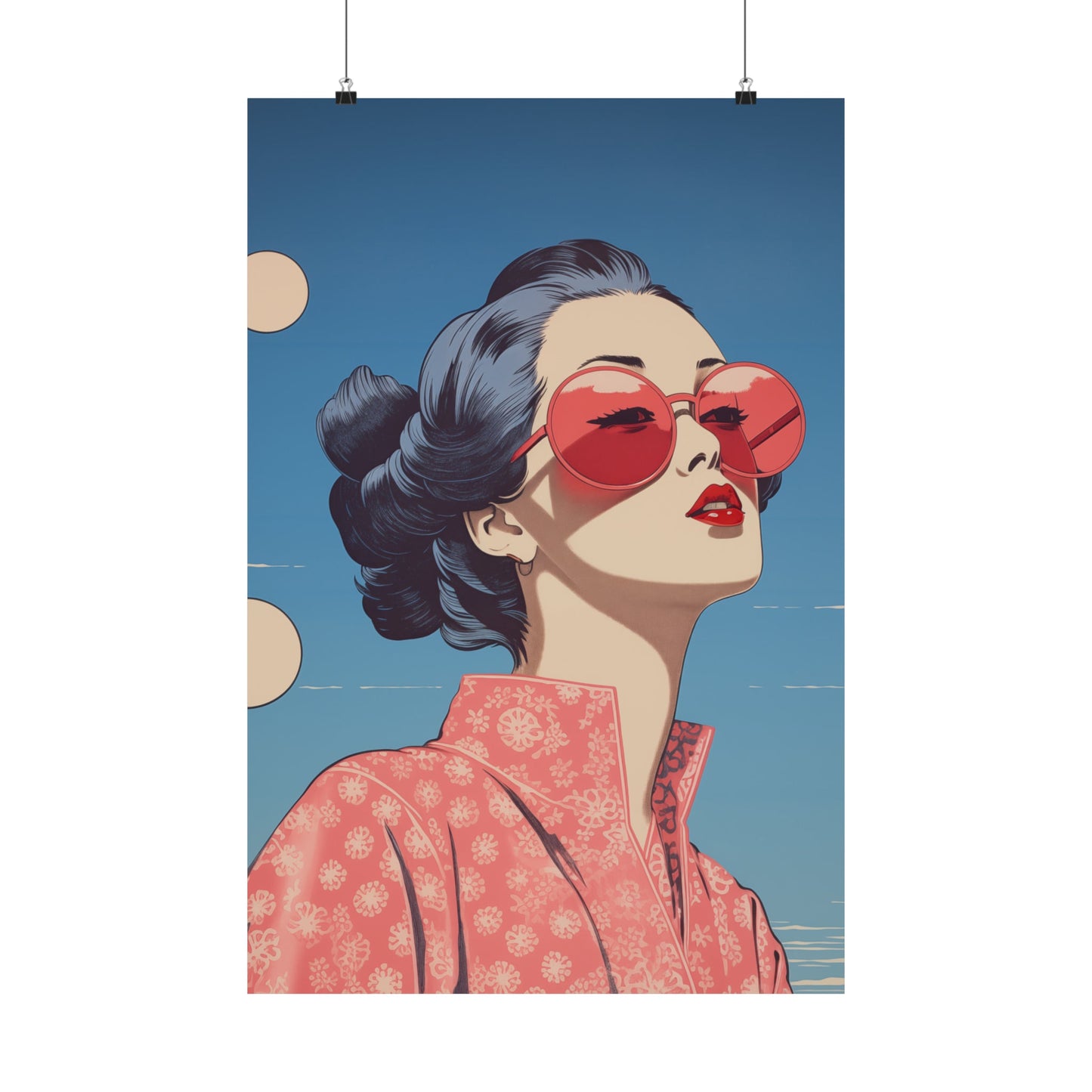 Sakura Blossom Pop Art Poster with a Kimono Vibe